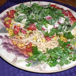 Pasta con jitomates y elote